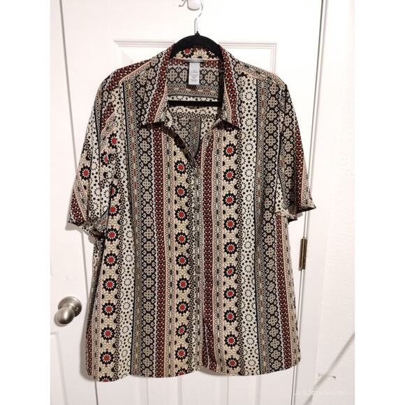 Catherines Women's Size 2X Geometric Southwestern Aztec Button Up Casual Top - Picture 9 of 9
